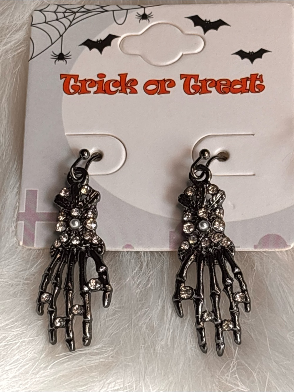 🖤 Black Rhinestone Skeleton Hand Halloween Dangle Earrings